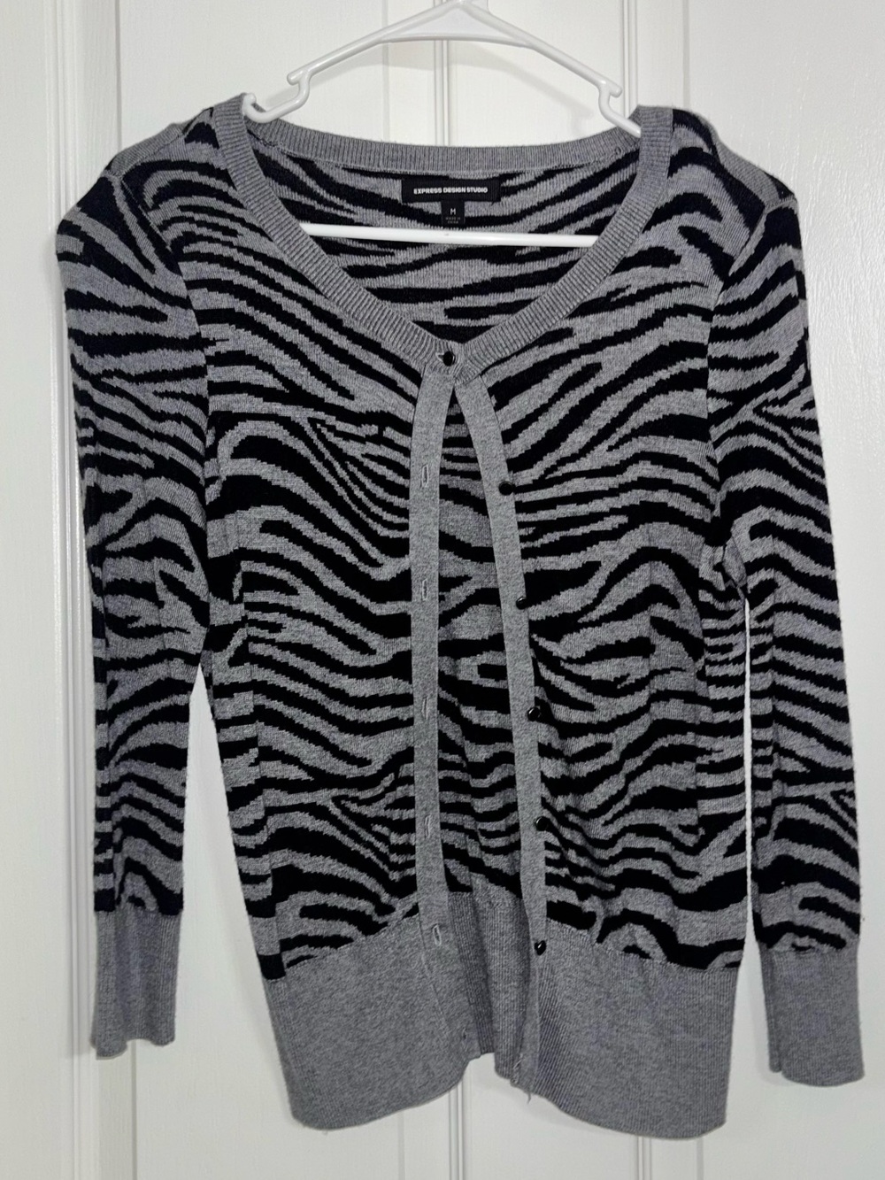 Express Design Studio Gray and Black Zebra Print Cardigan size Med